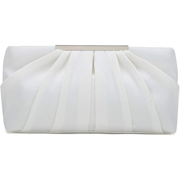 ⚡ Women's Elegant Evening Pleated Satin Simple Classy Formal White Clutch Bag - Picture 3 of 7